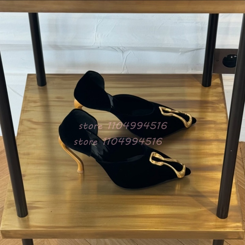 Women Shoes Model - Metal Decor Black Suede Cover Heel