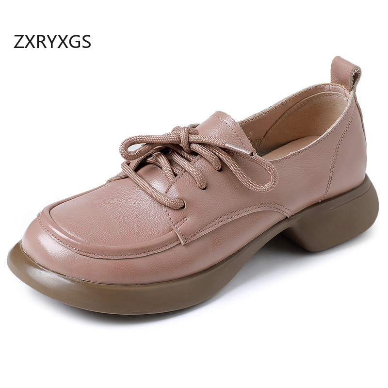 Women'S Shoes Trendy - ZXRYXGS British Trend Round Toe Lace-up