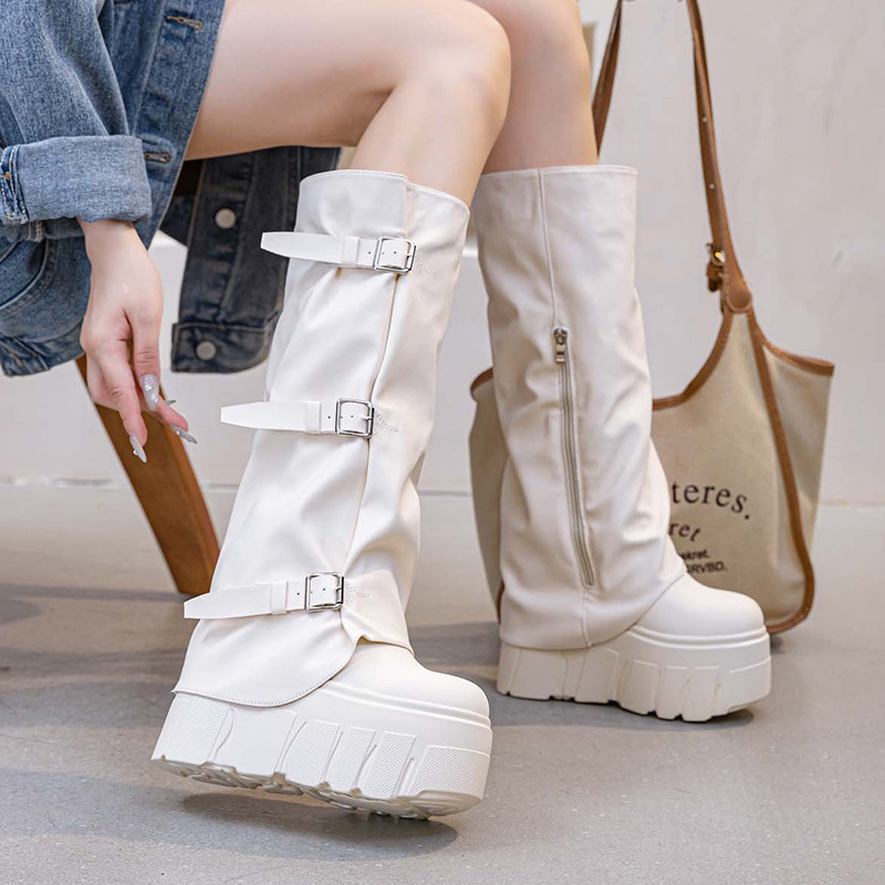 14cm Heel Knee High Boots Plat - Zip Up Boots Short ulasan dan harga