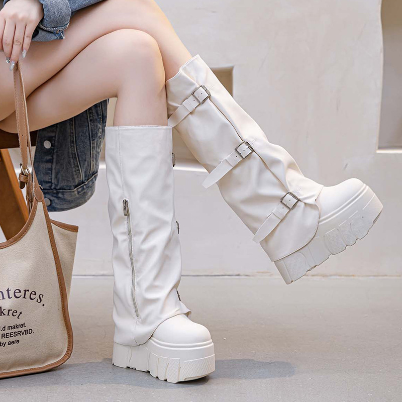 14cm Heel Knee High Boots Plat - Zip Up Boots Short ulasan dan harga