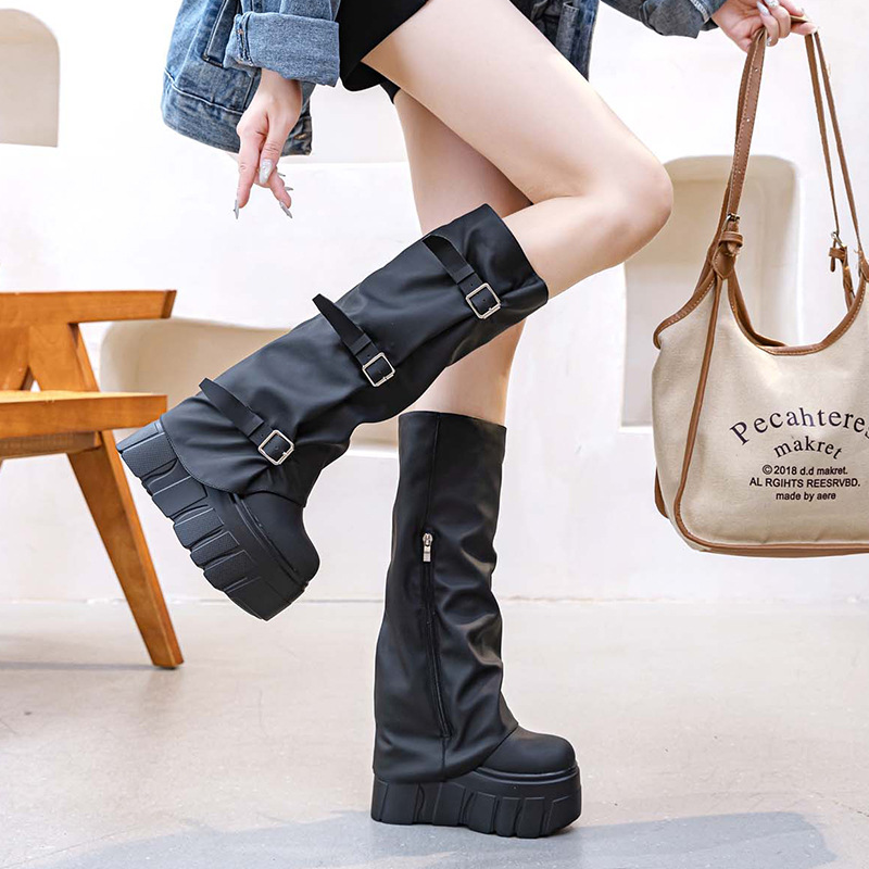 14cm Heel Knee High Boots Plat - Zip Up Boots Short ulasan dan harga