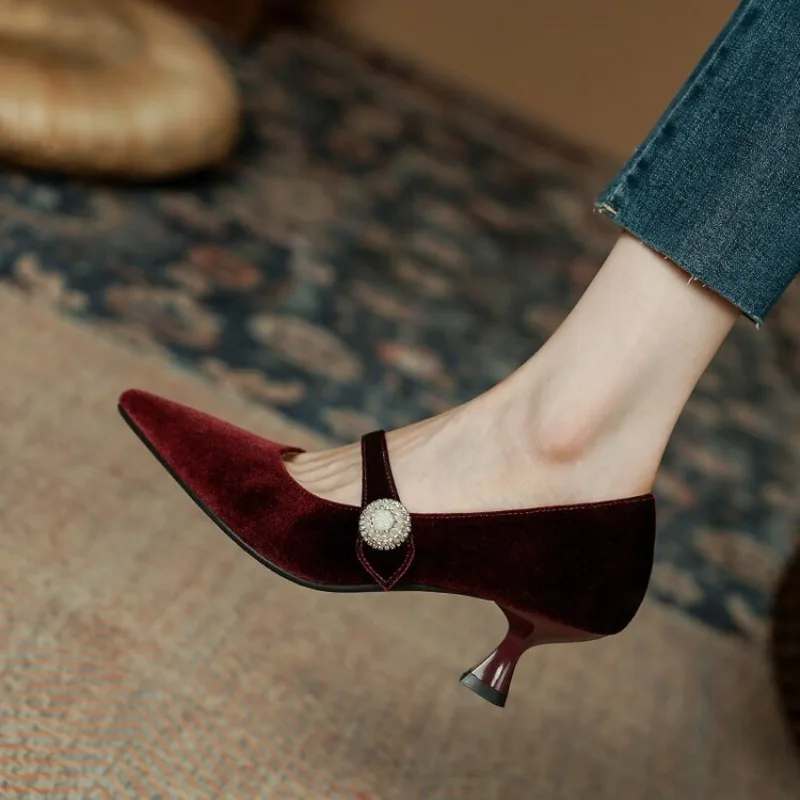 Wine Red Pointed Toe Mary Jane - Women'S Heels ulasan dan harga