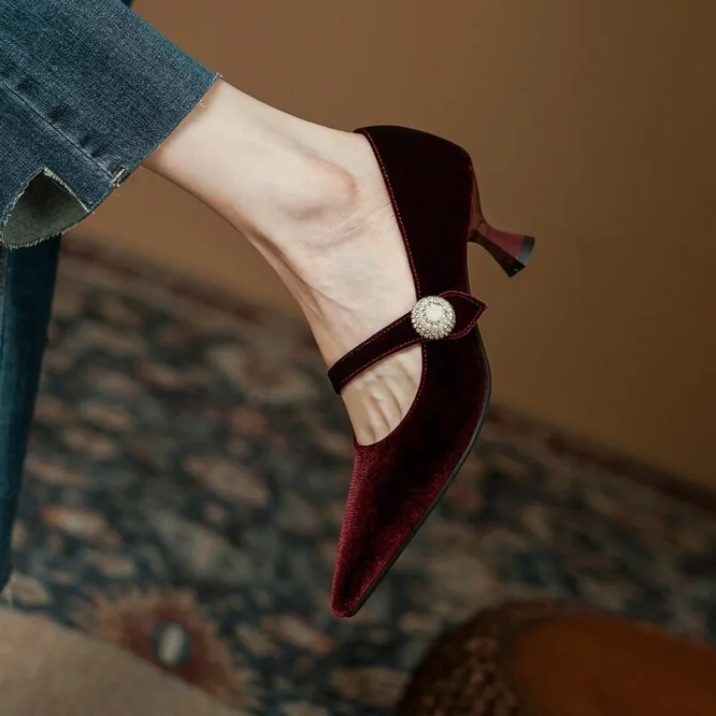 Wine Red Pointed Toe Mary Jane - Women'S Heels ulasan dan harga