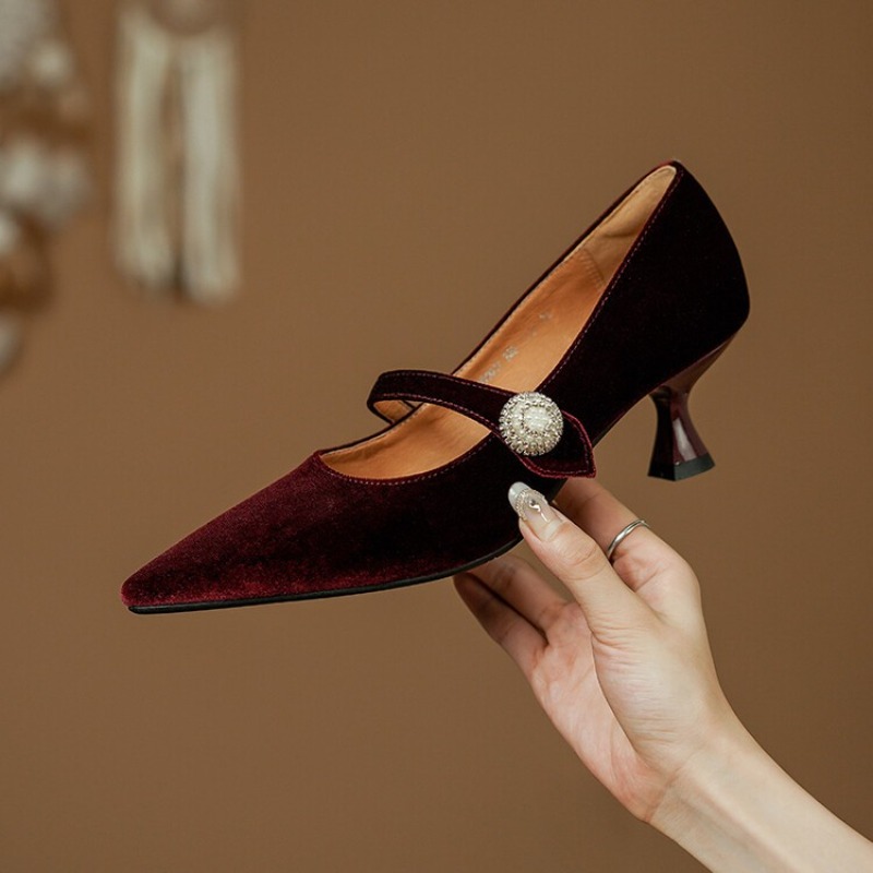 Wine Red Pointed Toe Mary Jane - Women'S Heels ulasan dan harga