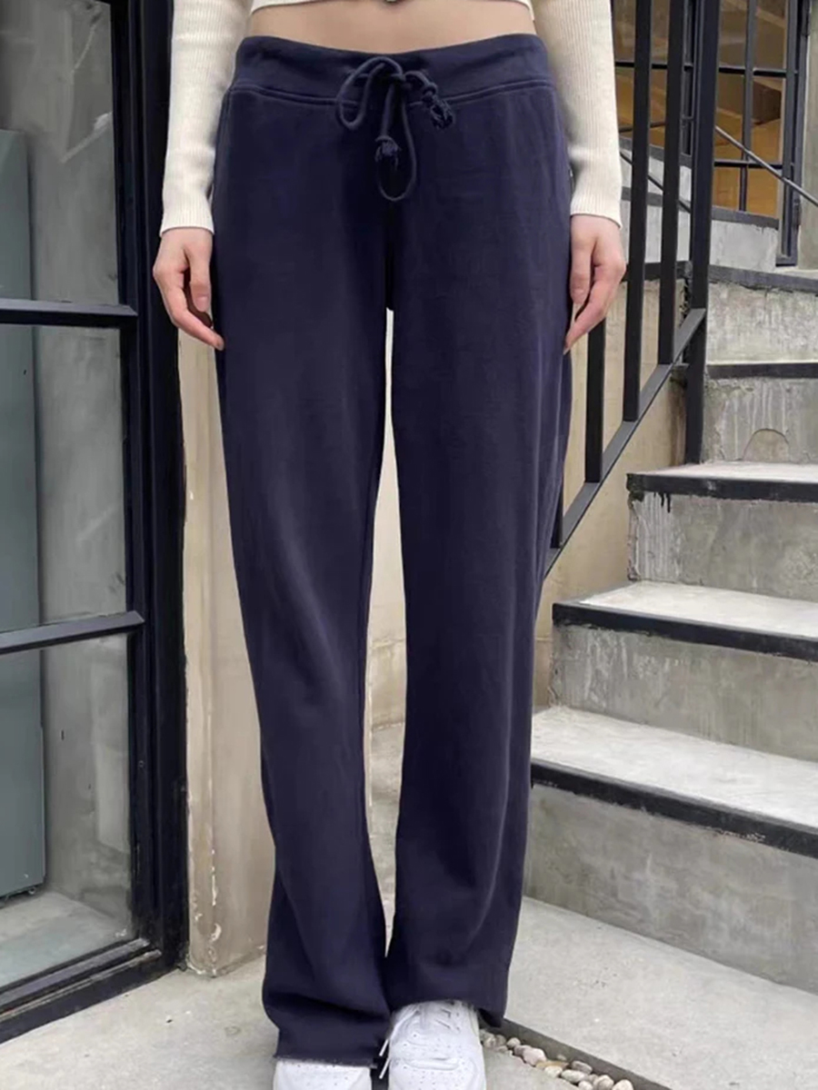 Basic Solid Drawstring Wide Le - Women Shoes Joggers ulasan dan harga