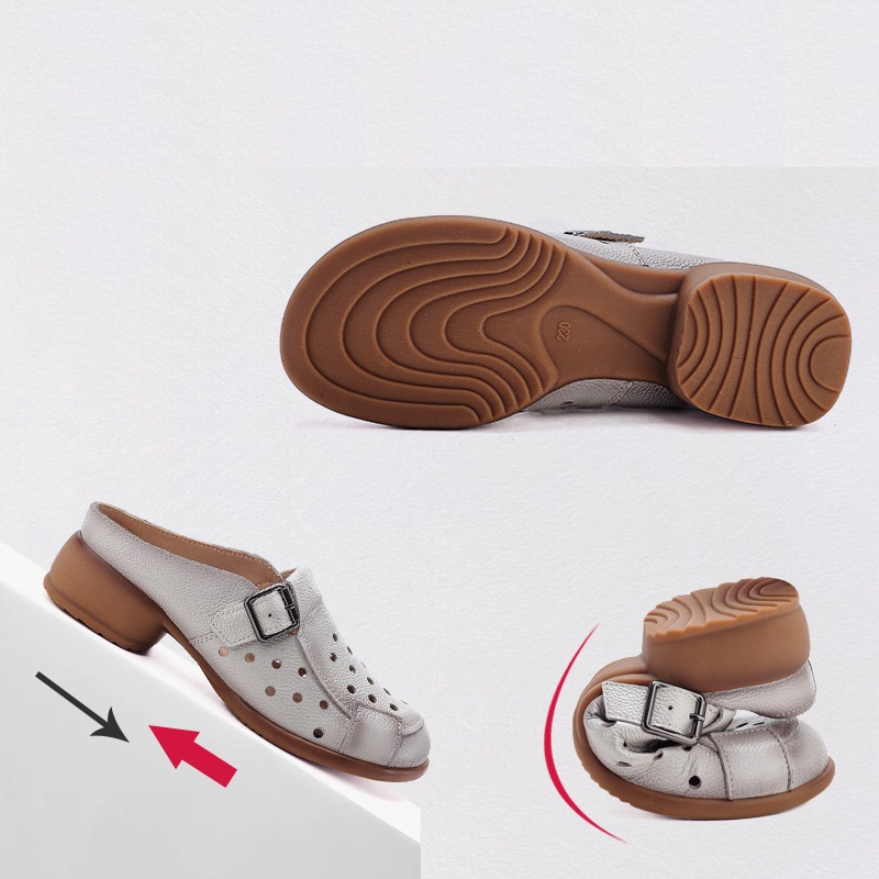 New Cow Leather Low Heel Sanda - Women Shoes Model ulasan dan harga