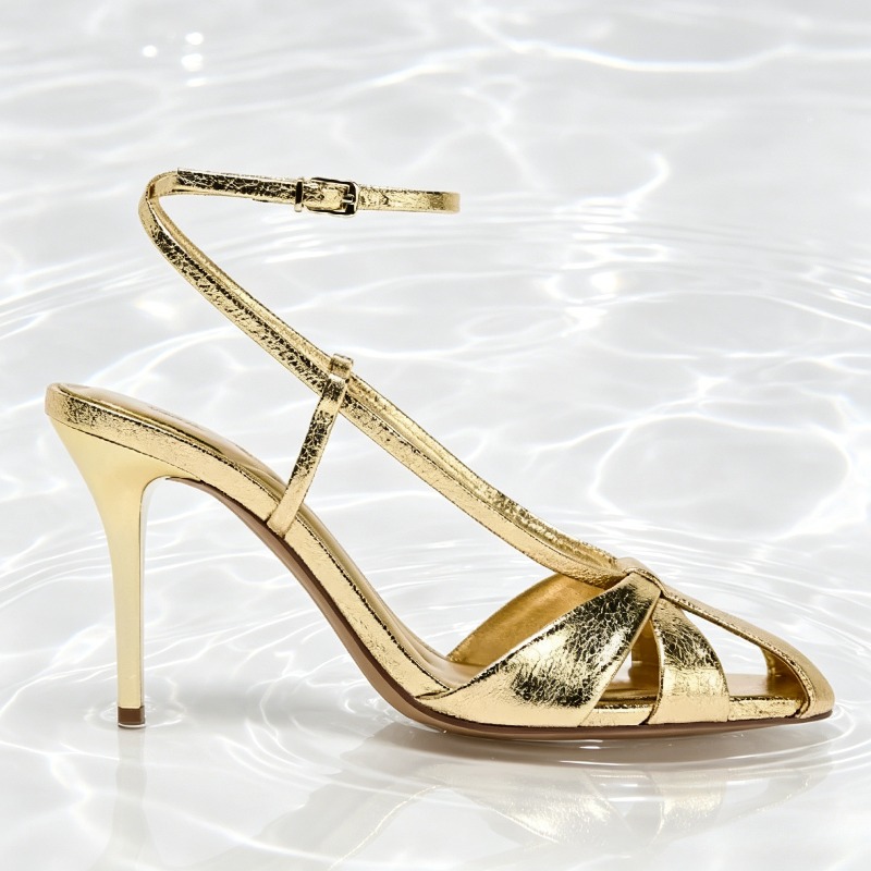 Fashion Gold Thin Heeled Sanda - Women Shoes Luxury Brand ulasan dan harga