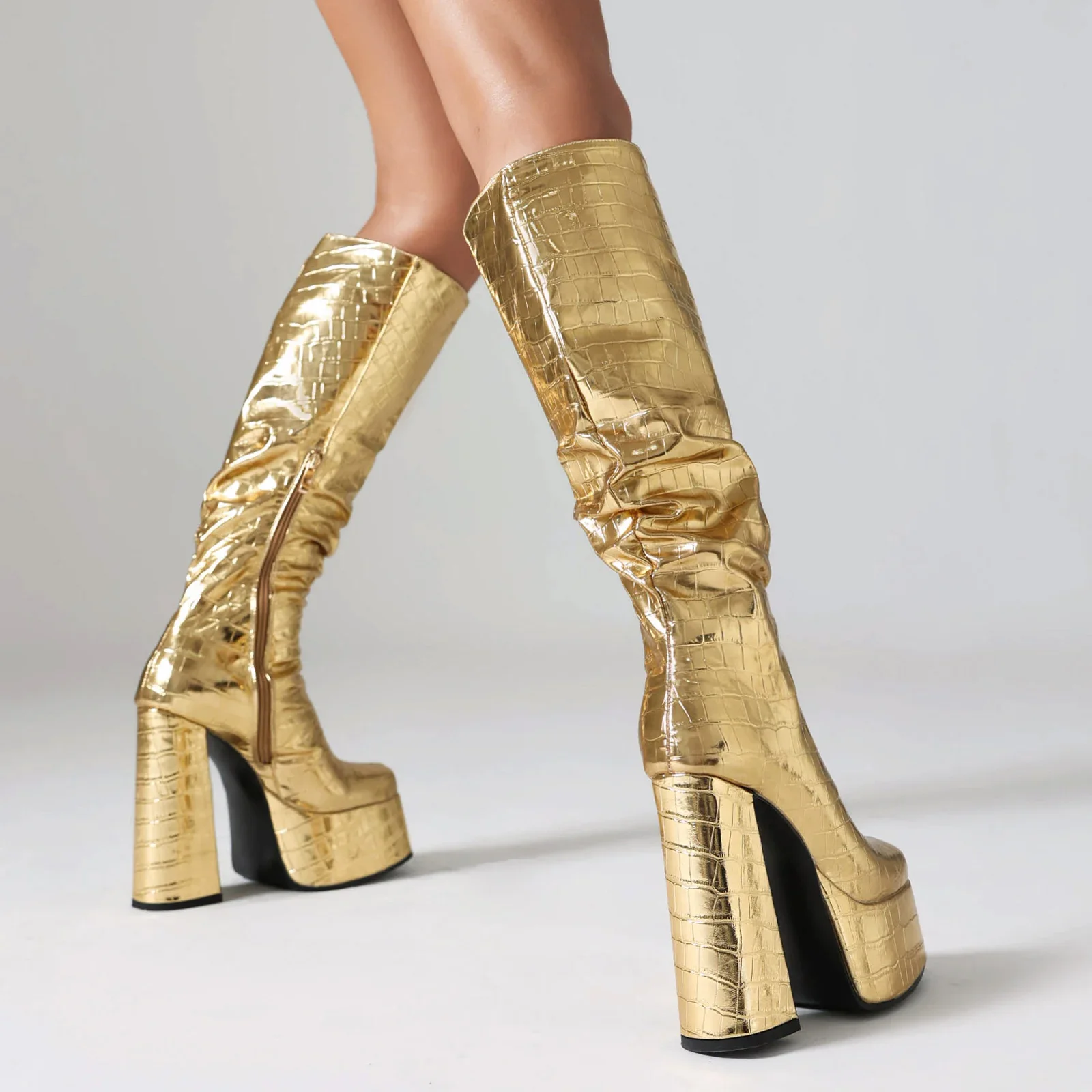 Shiny Silver Women Pleated Pla - Zip Up Boots Short ulasan dan harga
