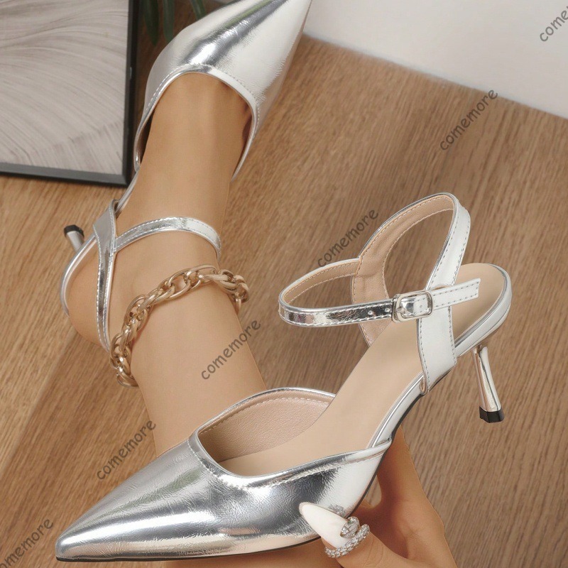 Women's Chic Silver Kitten Hee - Women'S Shoes Trendy ulasan dan harga
