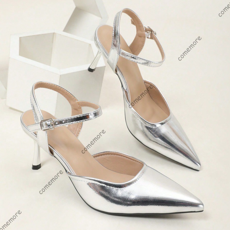 Women's Chic Silver Kitten Hee - Women'S Shoes Trendy ulasan dan harga
