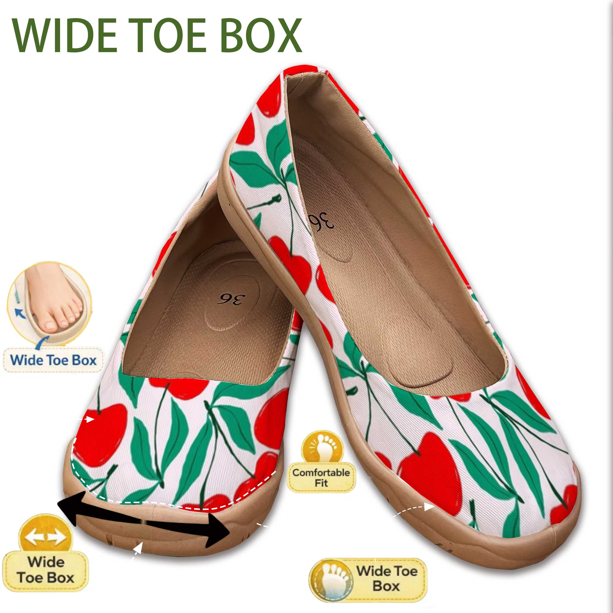 Sweet Cherry-Colored Wide-Fit  - Women'S Shoes For Wide Feet ulasan dan harga